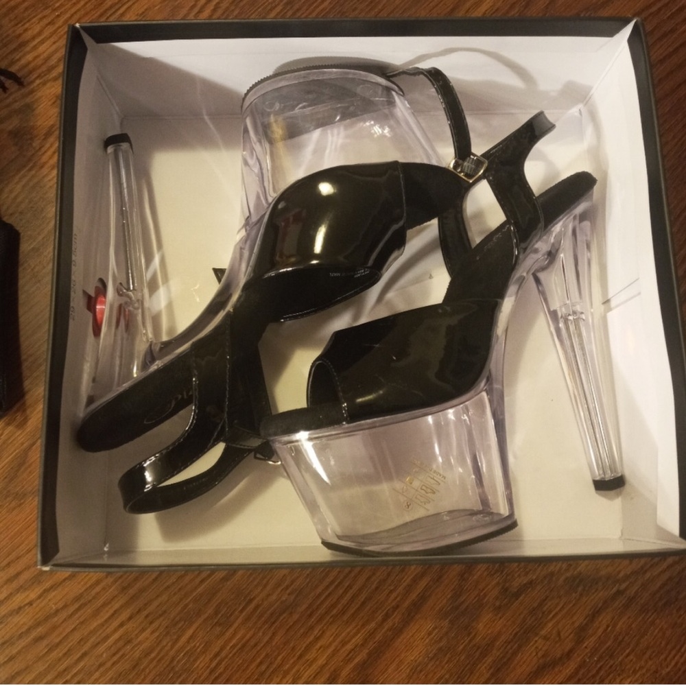 Pleaser Black Pat/Clear High Heels
